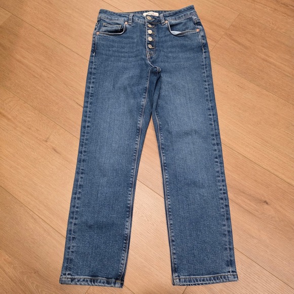 Reiss Denim - Reiss Bailey High Rise Straight Leg Blue Button Fly Jeans Medium Wash Womens